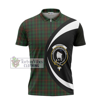 Tennant Tartan Zipper Polo Shirt with Family Crest Circle Style - Tartan Vibes Clothing