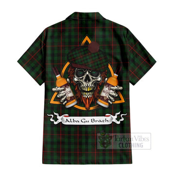 Tennant Tartan Hawaiian Shirt with Family Crest and Bearded Skull Holding Bottles of Whiskey - Tartan Vibes Clothing