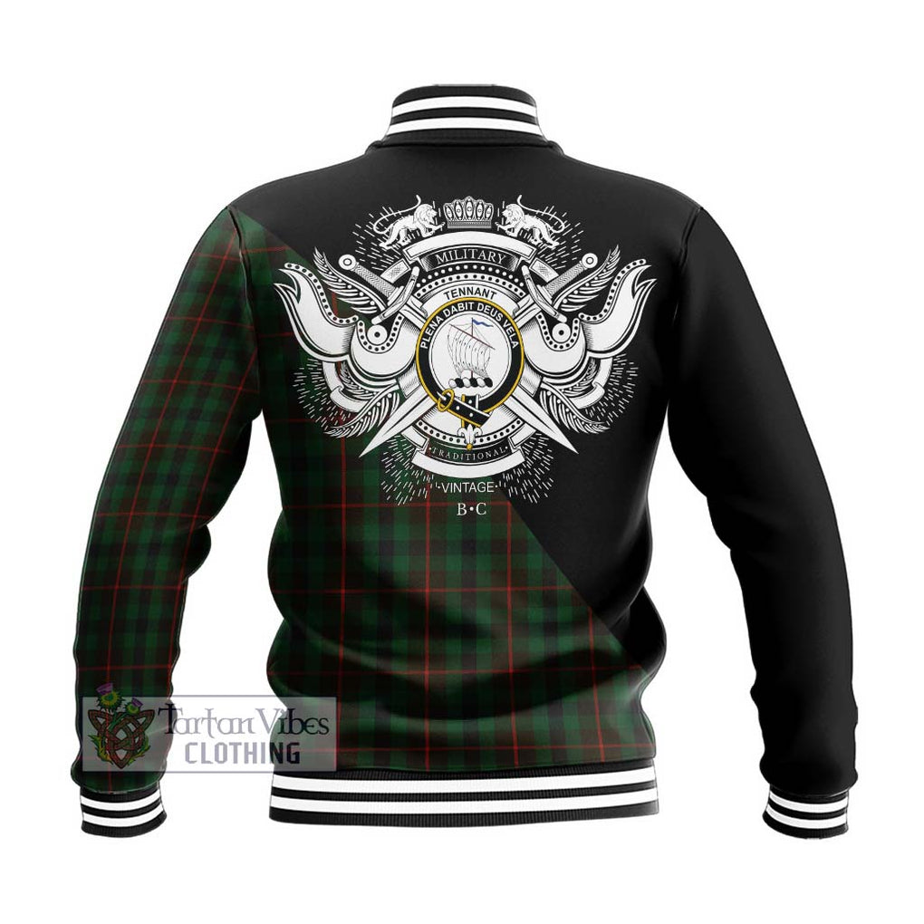 Tennant Tartan Baseball Jacket with Family Crest and Military Logo Style - Tartan Vibes Clothing
