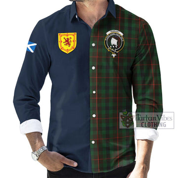 Tennant Tartan Long Sleeve Button Shirt Alba with Scottish Lion Royal Arm Half Style Men's Shirt - Tartan Vibes Clothing