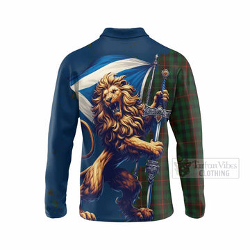 Tennant Tartan Family Crest Long Sleeve Polo Shirt with Scottish Majestic Lion - Tartan Vibes Clothing