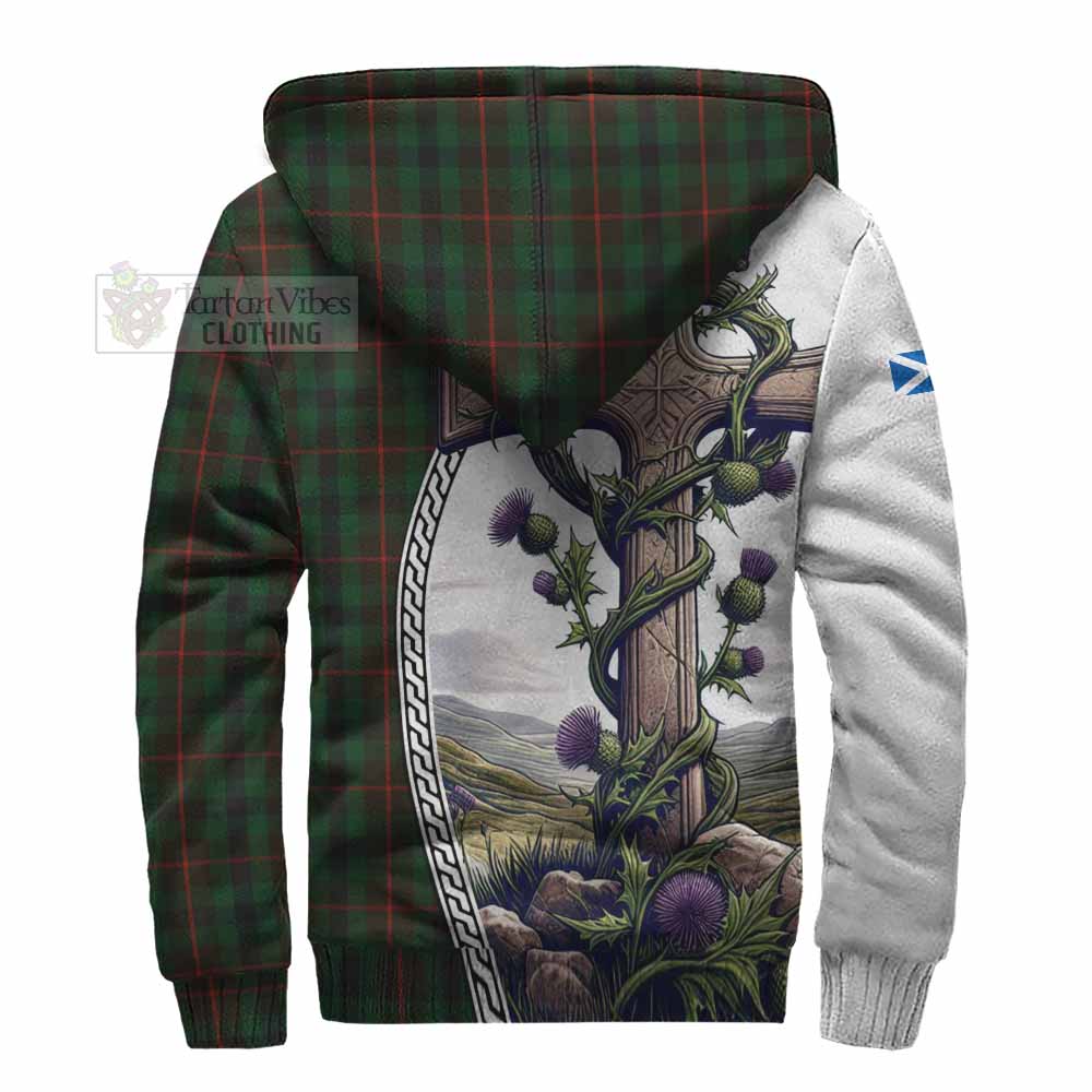 Tartan Vibes Clothing Tennant Tartan Sherpa Hoodie with Family Crest and St. Andrew's Cross Accented by Thistle Vines