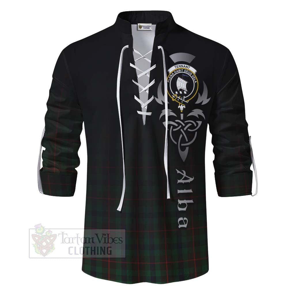 Tartan Vibes Clothing Tennant Tartan Ghillie Kilt Shirt Featuring Alba Gu Brath Family Crest Celtic Inspired