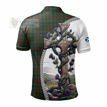 Tartan Vibes Clothing Tennant Tartan Polo Shirt with Family Crest and St. Andrew's Cross Accented by Thistle Vines