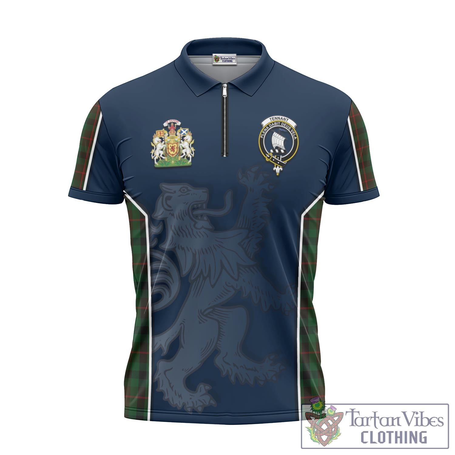 Tartan Vibes Clothing Tennant Tartan Zipper Polo Shirt with Family Crest and Lion Rampant Vibes Sport Style