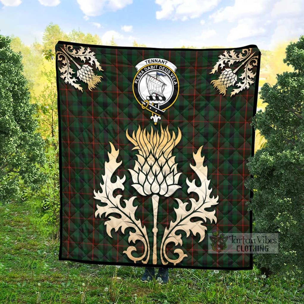 Tartan Vibes Clothing Tennant Tartan Quilt with Family Crest and Golden Thistle Style