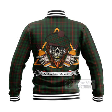 Tennant Tartan Baseball Jacket with Family Crest and Bearded Skull Holding Bottles of Whiskey - Tartan Vibes Clothing