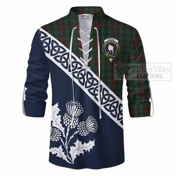 Tennant Tartan Ghillie Kilt Shirt Featuring Thistle and Scotland Map - Tartan Vibes Clothing
