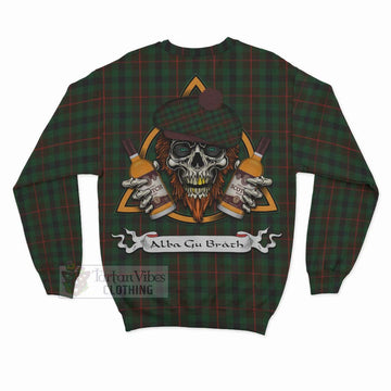 Tennant Tartan Sweatshirt with Family Crest and Bearded Skull Holding Bottles of Whiskey - Tartan Vibes Clothing