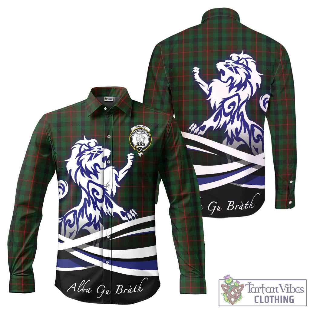 Tennant Tartan Long Sleeve Button Up Shirt with Alba Gu Brath Regal Lion Emblem - Tartan Vibes Clothing