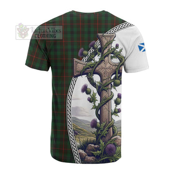 Tartan Vibes Clothing Tennant Tartan Cotton T-shirt with Family Crest and St. Andrew's Cross Accented by Thistle Vines