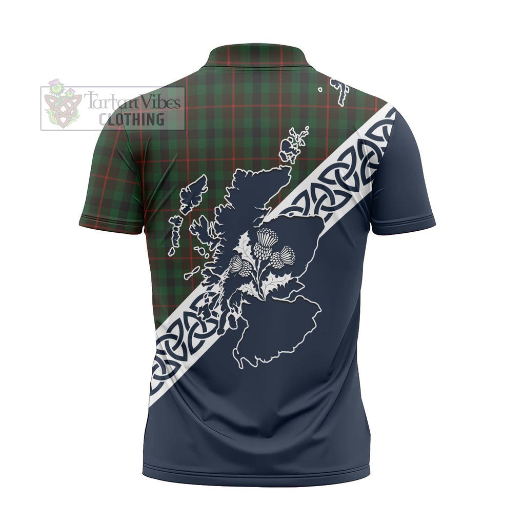 Tennant Tartan Zipper Polo Shirt Featuring Thistle and Scotland Map - Tartanvibesclothing Store