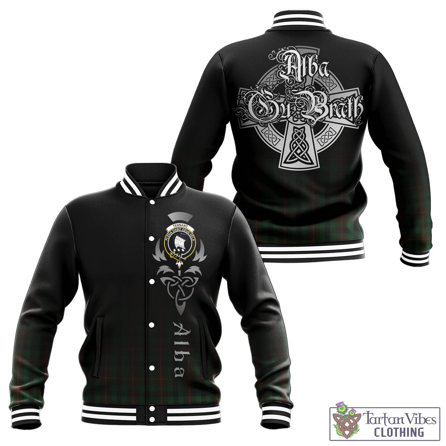 Tennant Tartan Baseball Jacket Featuring Alba Gu Brath Family Crest Celtic Inspired - Tartan Vibes Clothing