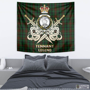 Tennant Tartan Tapestry with Clan Crest and the Golden Sword of Courageous Legacy