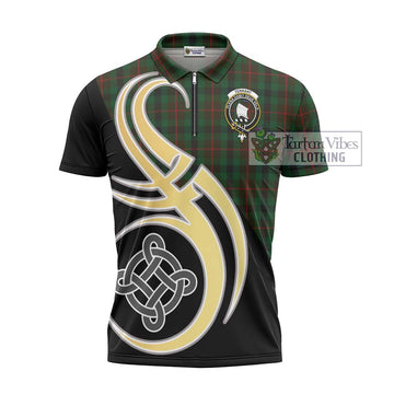 Tennant Tartan Zipper Polo Shirt with Family Crest and Celtic Symbol Style - Tartan Vibes Clothing