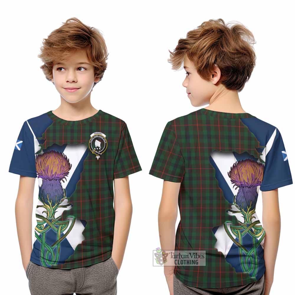 Tartan Vibes Clothing Tennant Tartan Family Crest Kid T-Shirt Scottish Thistle Celtic Inspired