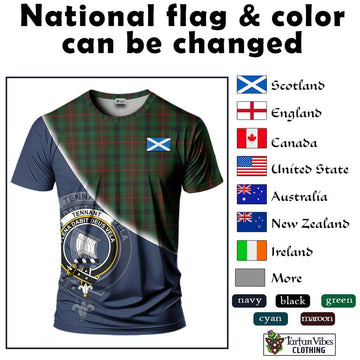 Tennant Tartan T-Shirt with Personalised National Flag and Family Crest Half Style - Tartan Vibes Clothing