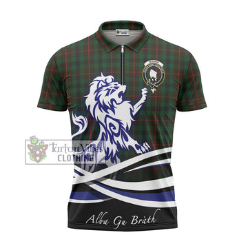 Tennant Tartan Zipper Polo Shirt with Alba Gu Brath Regal Lion Emblem - Tartan Vibes Clothing