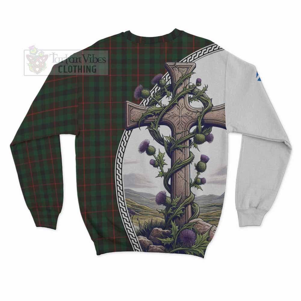 Tartan Vibes Clothing Tennant Tartan Sweatshirt with Family Crest and St. Andrew's Cross Accented by Thistle Vines