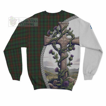 Tartan Vibes Clothing Tennant Tartan Sweatshirt with Family Crest and St. Andrew's Cross Accented by Thistle Vines