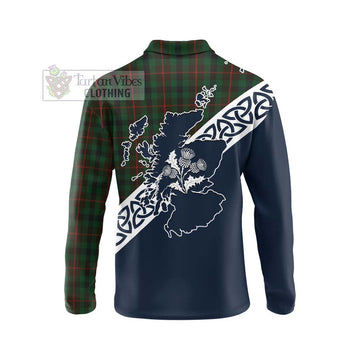 Tennant Tartan Long Sleeve Polo Shirt Featuring Thistle and Scotland Map - Tartan Vibes Clothing