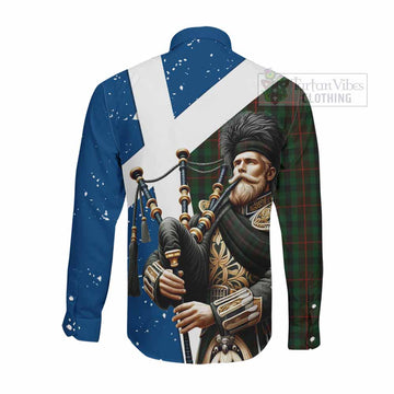 Tennant Tartan Long Sleeve Button Shirt with Family Crest Scottish Bagpiper Vibes - Tartan Vibes Clothing