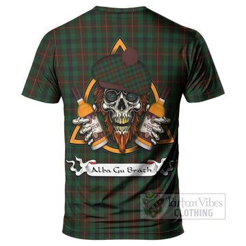 Tennant Tartan T-Shirt with Family Crest and Bearded Skull Holding Bottles of Whiskey - Tartan Vibes Clothing