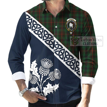 Tennant Tartan Long Sleeve Button Shirt Featuring Thistle and Scotland Map Men's Shirt - Tartan Vibes Clothing