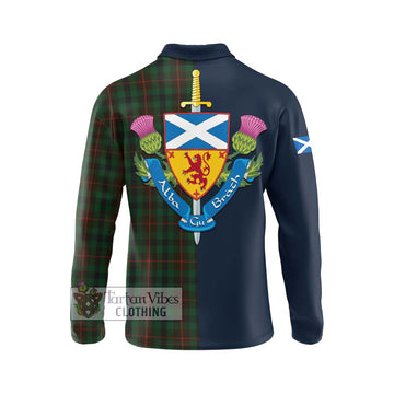 Tennant Tartan Long Sleeve Polo Shirt Alba with Scottish Lion Royal Arm Half Style - Tartan Vibes Clothing