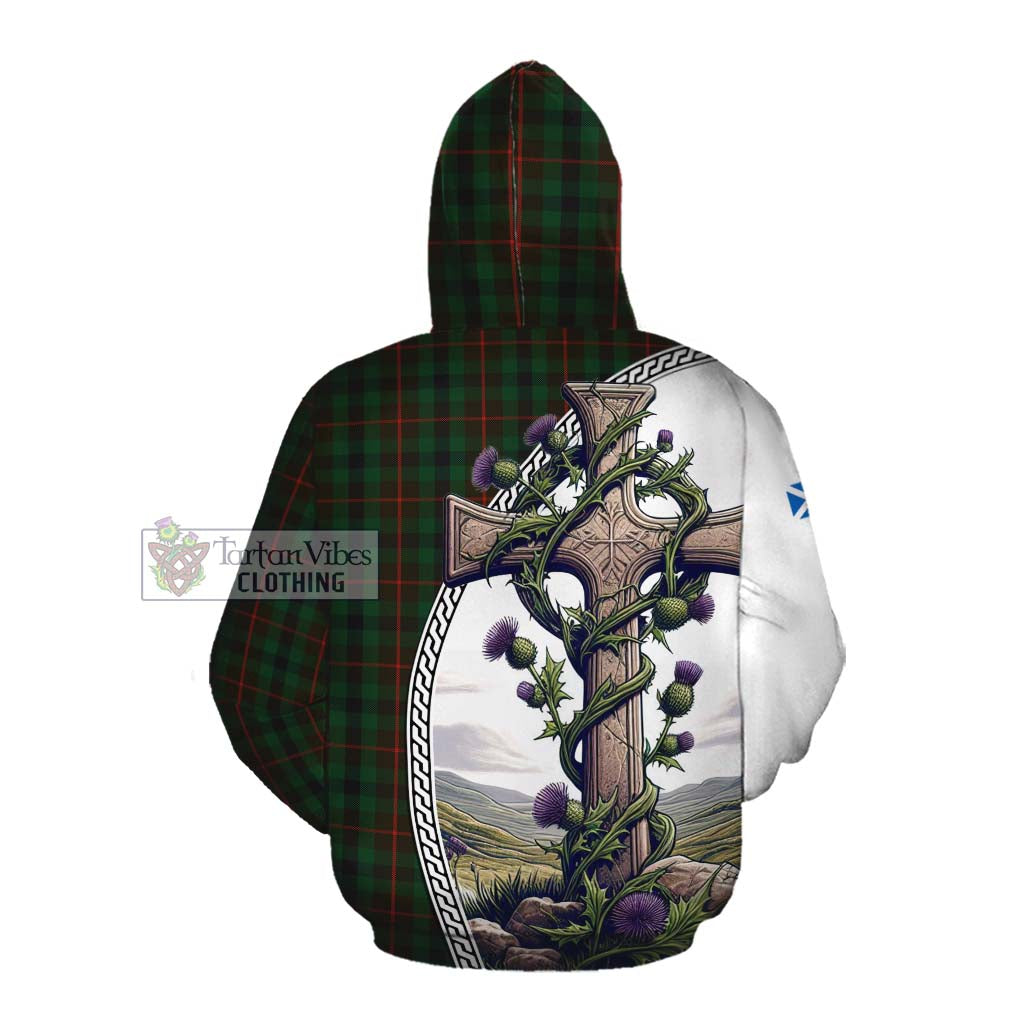 Tartan Vibes Clothing Tennant Tartan Cotton Hoodie with Family Crest and St. Andrew's Cross Accented by Thistle Vines