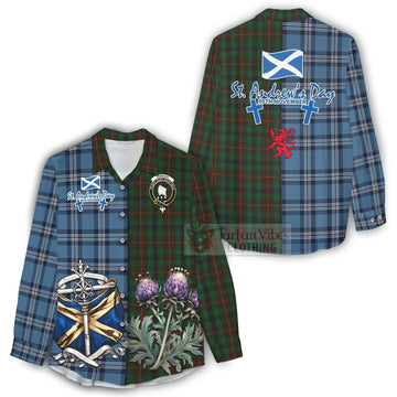 Tennant Tartan Women's Casual Shirt Happy St. Andrew's Day Half Tartan Style - Tartan Vibes Clothing