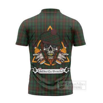 Tennant Tartan Zipper Polo Shirt with Family Crest and Bearded Skull Holding Bottles of Whiskey - Tartan Vibes Clothing