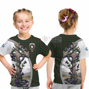 Tartan Vibes Clothing Tennant Tartan Kid T-Shirt with Family Crest and St. Andrew's Cross Accented by Thistle Vines