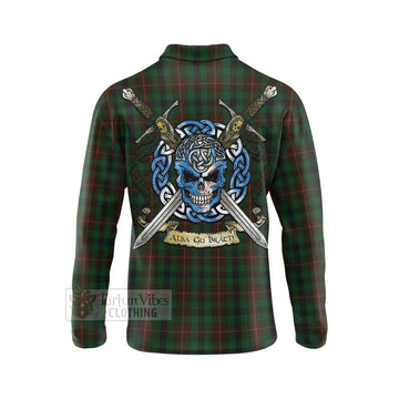 Tennant Tartan Long Sleeve Polo Shirt with Family Crest Celtic Skull Style - Tartan Vibes Clothing