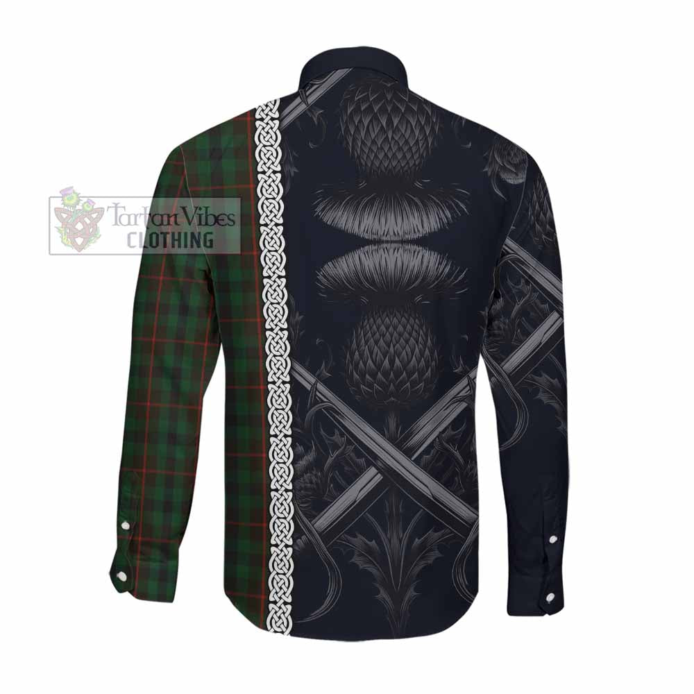 Tartan Vibes Clothing Tennant Tartan Long Sleeve Button Shirt with Family Crest Cross Sword Thistle Celtic Vibes