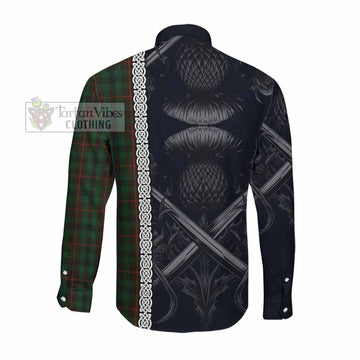 Tartan Vibes Clothing Tennant Tartan Long Sleeve Button Shirt with Family Crest Cross Sword Thistle Celtic Vibes