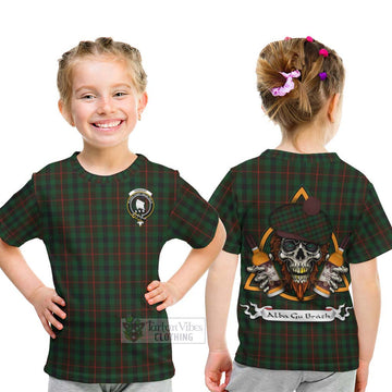 Tennant Tartan Kid T-Shirt with Family Crest and Bearded Skull Holding Bottles of Whiskey - Tartan Vibes Clothing