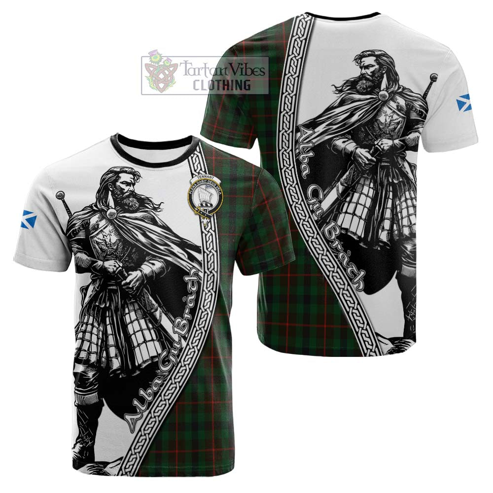 Tennant Tartan Clan Crest Cotton T-shirt with Highlander Warrior Celtic Style - Tartan Vibes Clothing