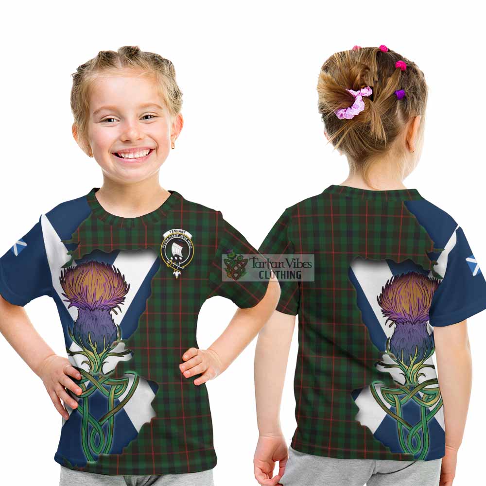 Tartan Vibes Clothing Tennant Tartan Family Crest Kid T-Shirt Scottish Thistle Celtic Inspired