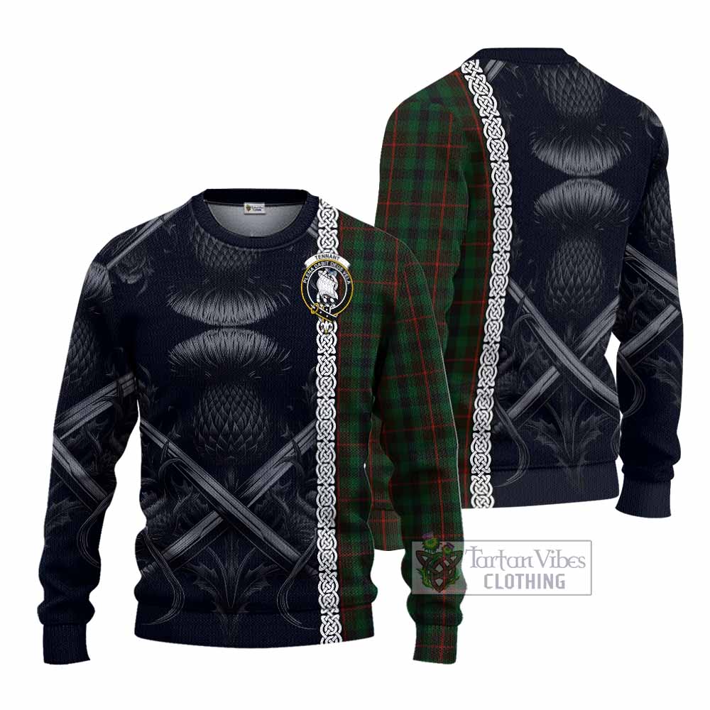 Tennant Tartan Knitted Sweater with Family Crest Cross Sword Thistle Celtic Vibes - Tartan Vibes Clothing