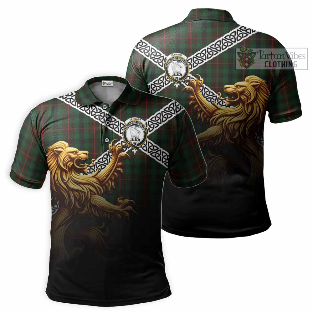 Tennant Crest Tartan Polo Shirt with Golden Lion Emblem Celtic Style - Tartan Vibes Clothing
