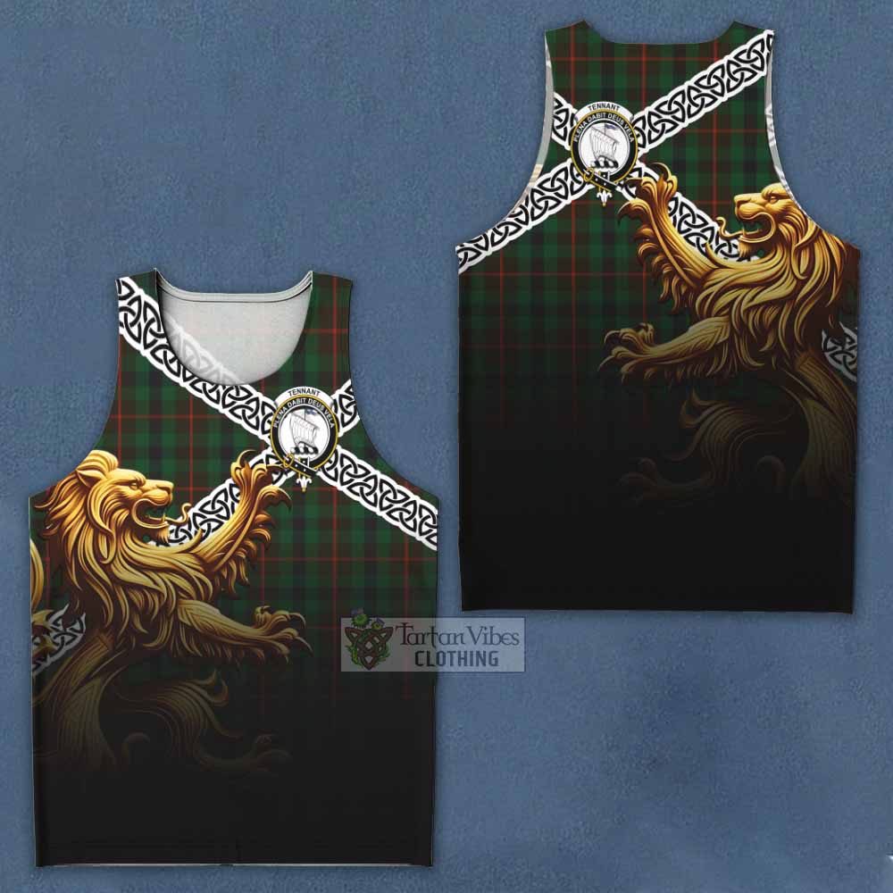 Tennant Crest Tartan Men's Tank Top with Golden Lion Emblem Celtic Style - Tartan Vibes Clothing