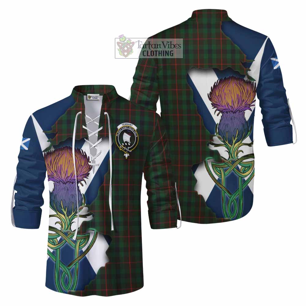 Tartan Vibes Clothing Tennant Tartan Family Crest Ghillie Kilt Shirt Scottish Thistle Celtic Inspired