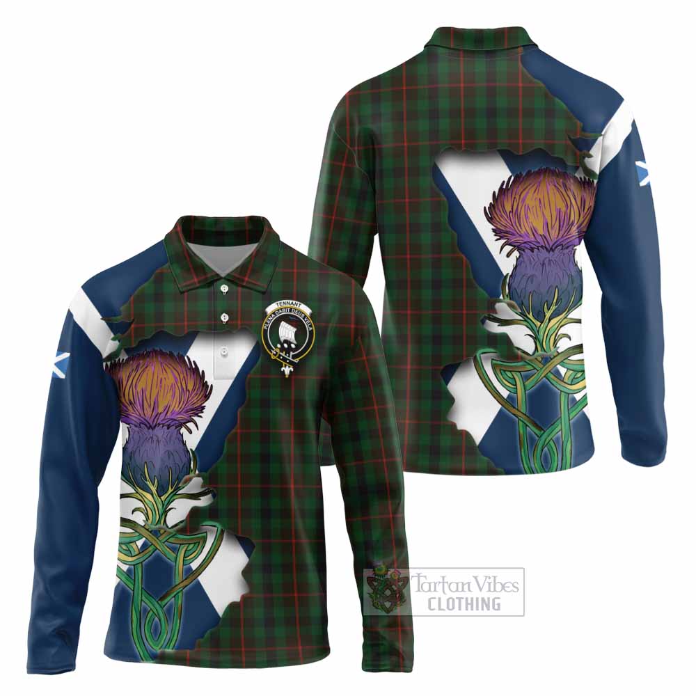 Tartan Vibes Clothing Tennant Tartan Family Crest Long Sleeve Polo Shirt Scottish Thistle Celtic Inspired
