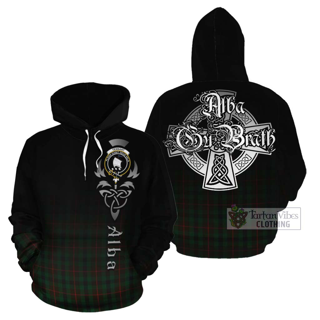 Tartan Vibes Clothing Tennant Tartan Cotton Hoodie Featuring Alba Gu Brath Family Crest Celtic Inspired