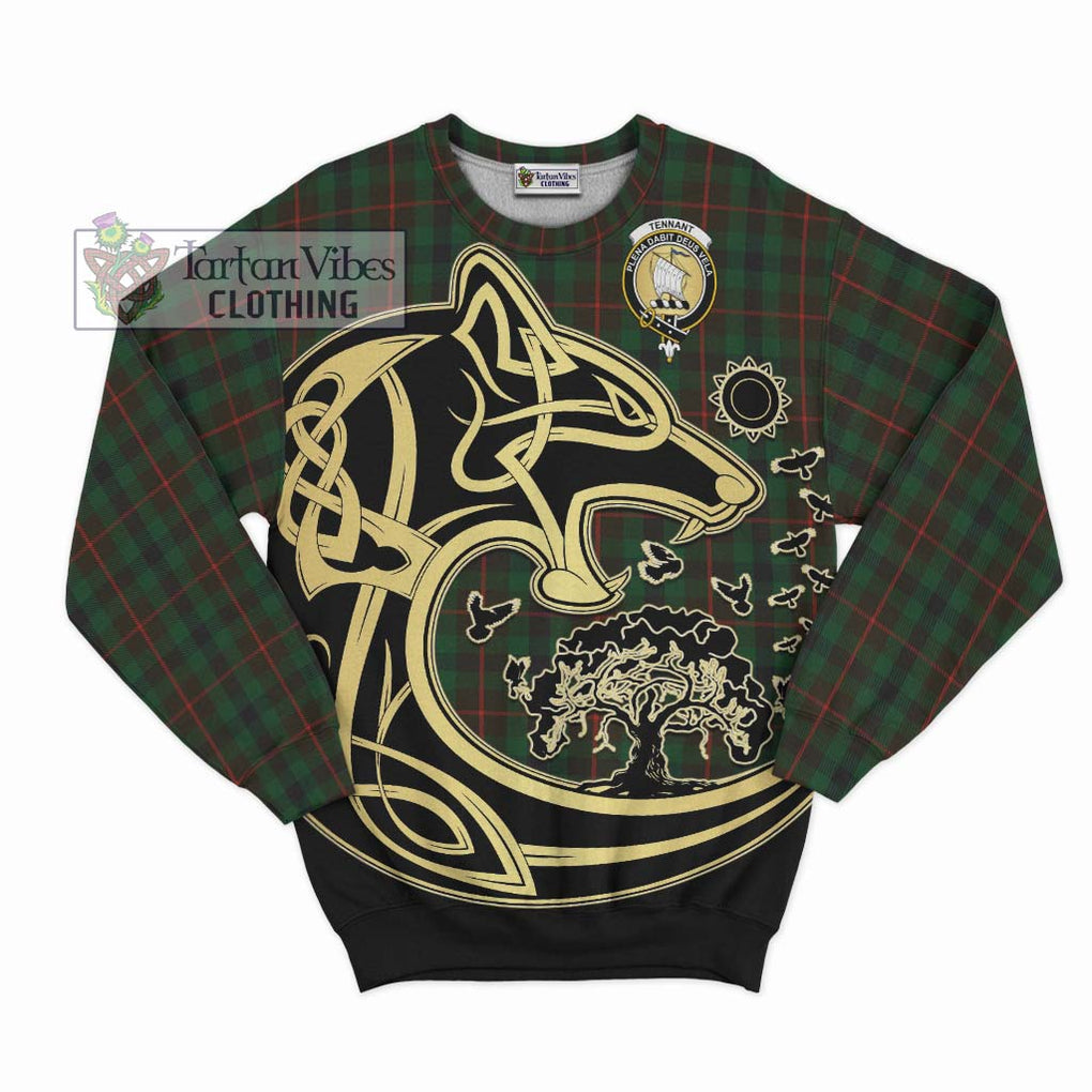 Tennant Tartan Sweatshirt with Family Crest Celtic Wolf Style - Tartan Vibes Clothing