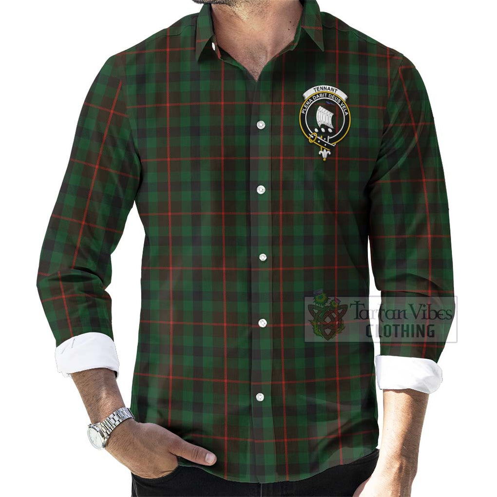 Tennant Tartan Long Sleeve Button Shirt with Family Crest Celtic Skull Style - Tartan Vibes Clothing