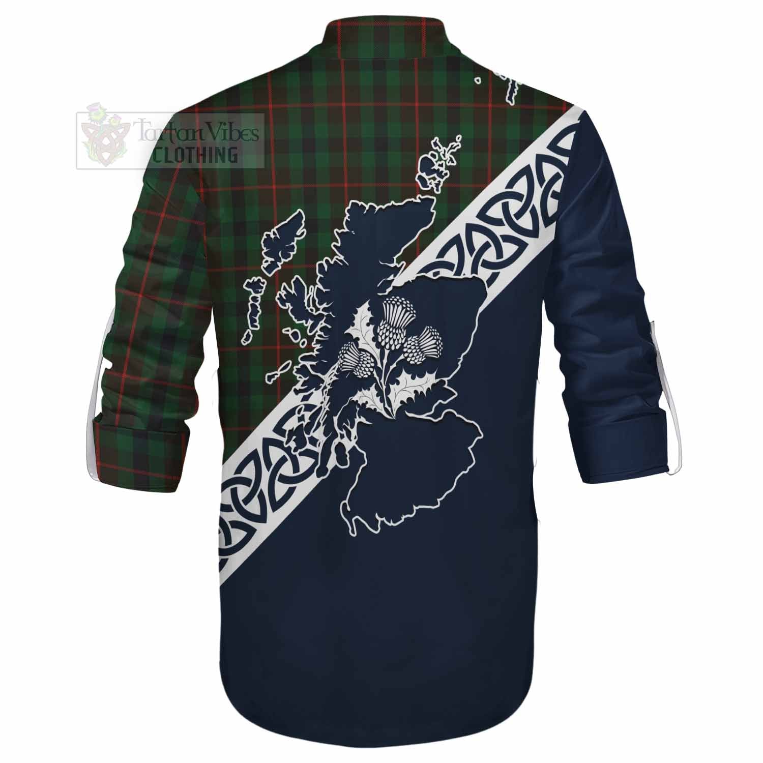 Tennant Tartan Ghillie Kilt Shirt Featuring Thistle and Scotland Map - Tartan Vibes Clothing