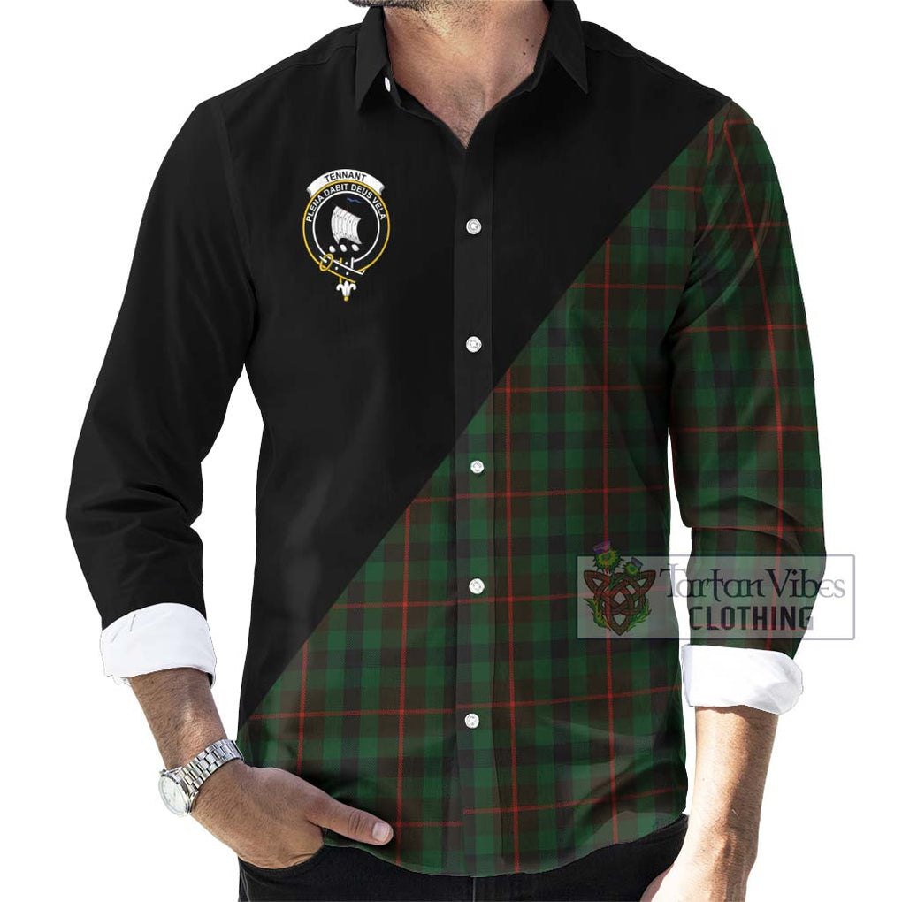 Tennant Tartan Long Sleeve Button Shirt with Family Crest and Military Logo Style - Tartanvibesclothing Shop