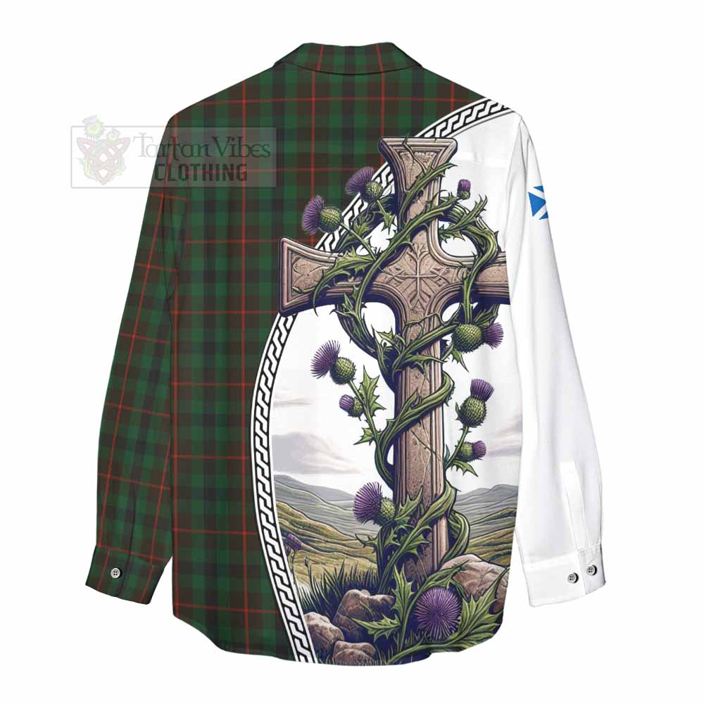 Tartan Vibes Clothing Tennant Tartan Women's Casual Shirt with Family Crest and St. Andrew's Cross Accented by Thistle Vines